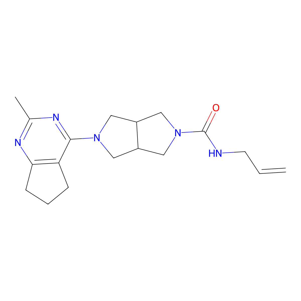 5-{2-methyl-5H,6H,7H-cyclopenta[d]pyrimidin-4-yl}-N-(prop-2-en-1-yl)-octahydropyrrolo[3,4-c]pyrrole-2-carboxamide molecular structure, CAS 2741937-86-8