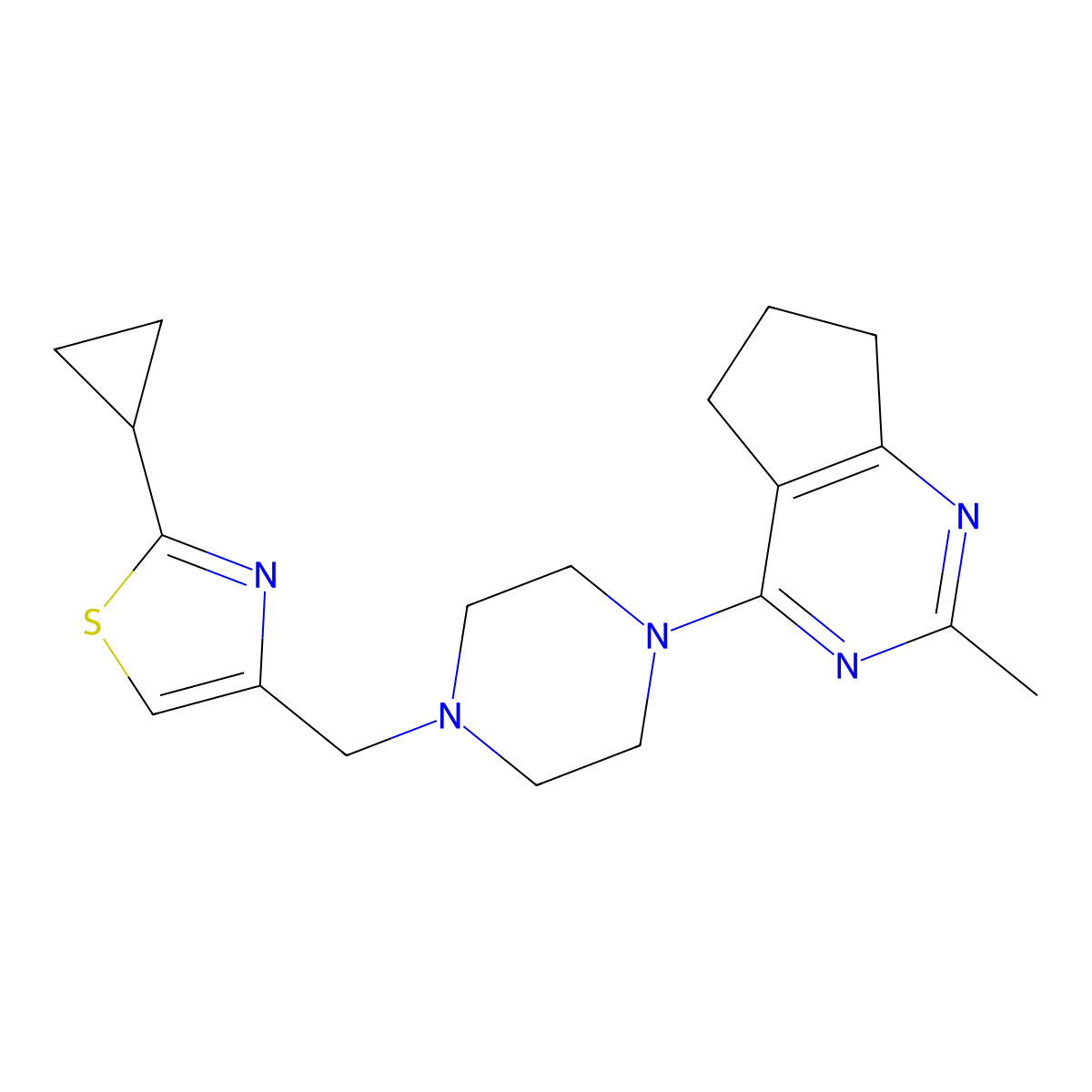 1-[(2-cyclopropyl-1,3-thiazol-4-yl)methyl]-4-{2-methyl-5H,6H,7H-cyclopenta[d]pyrimidin-4-yl}piperazine molecular structure, CAS 2741937-89-1
