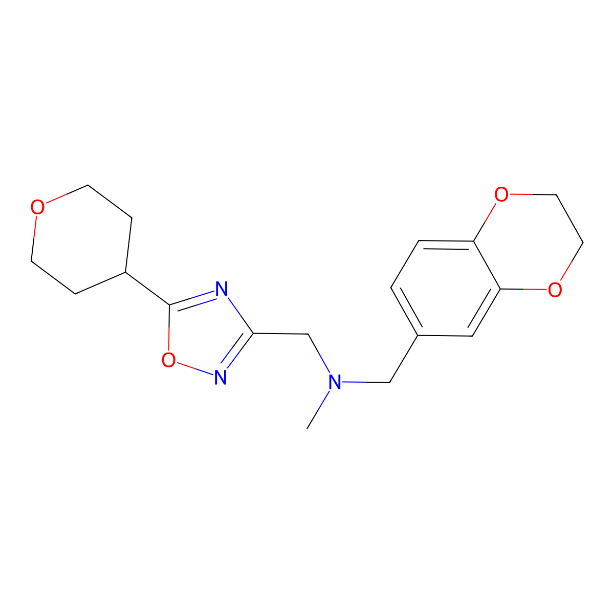 [(2,3-Dihydro-1,4-benzodioxin-6-yl)methyl](methyl){[5-(oxan-4-yl)-1,2,4-oxadiazol-3-yl]methyl}amine molecular structure, CAS 2741937-94-8