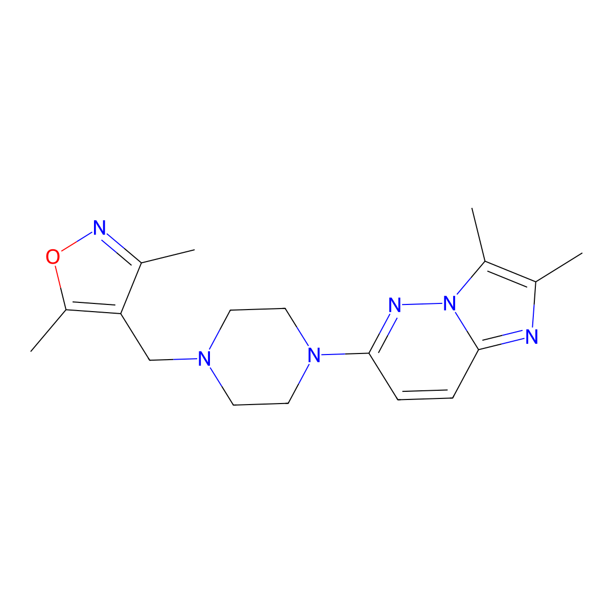 1-[(3,5-Dimethyl-1,2-oxazol-4-yl)methyl]-4-{2,3-dimethylimidazo[1,2-b]pyridazin-6-yl}piperazine molecular structure, CAS 2741937-95-9
