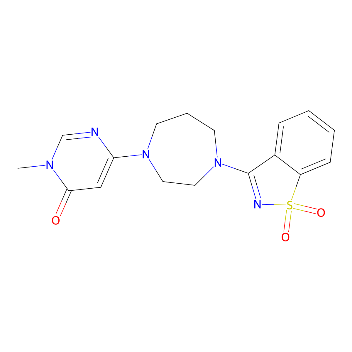 6-[4-(1,1-Dioxo-1,2-benzothiazol-3-yl)-1,4-diazepan-1-yl]-3-methylpyrimidin-4-one molecular structure, CAS 2741937-96-0