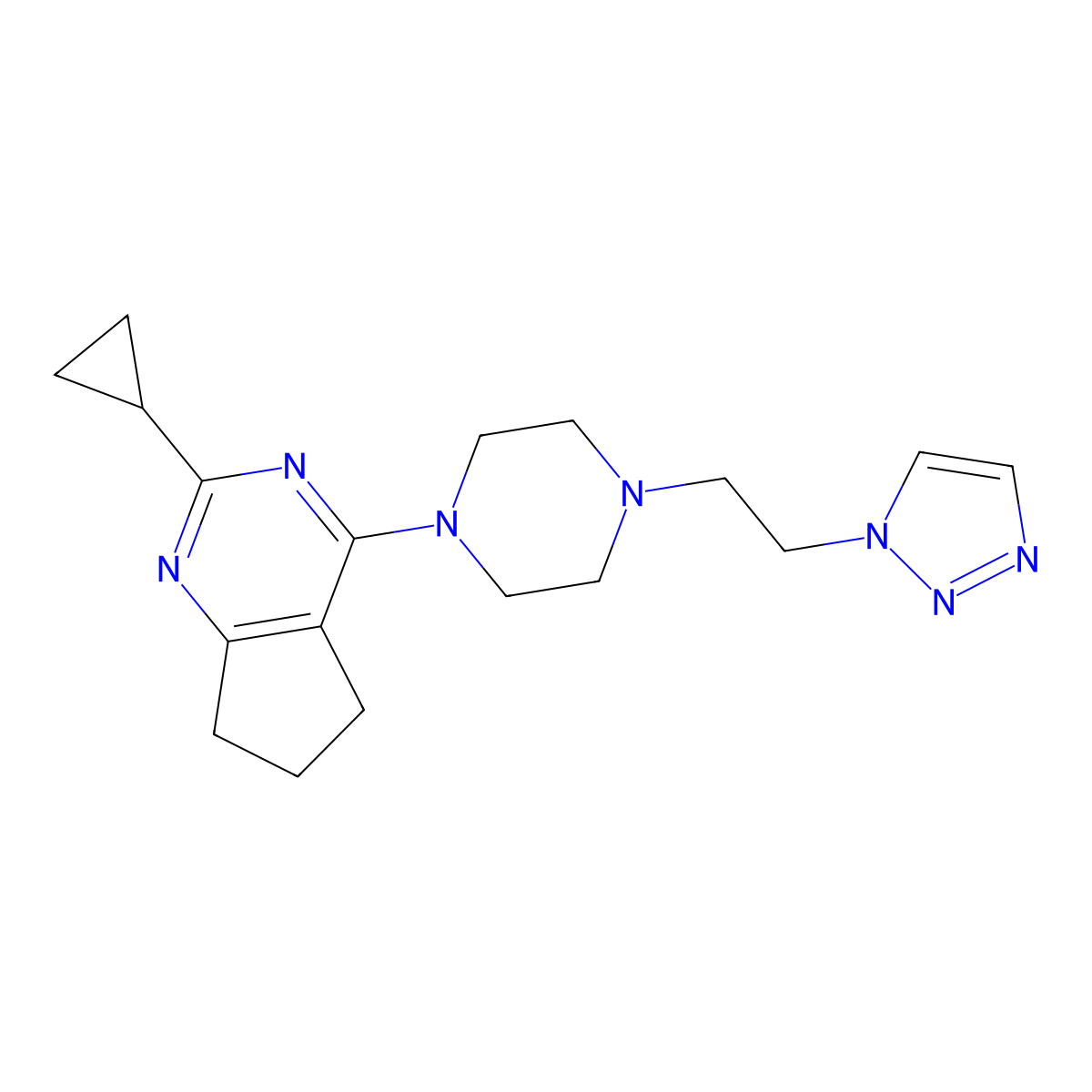 1-{2-cyclopropyl-5H,6H,7H-cyclopenta[d]pyrimidin-4-yl}-4-[2-(1H-1,2,3-triazol-1-yl)ethyl]piperazine molecular structure, CAS 2741937-97-1