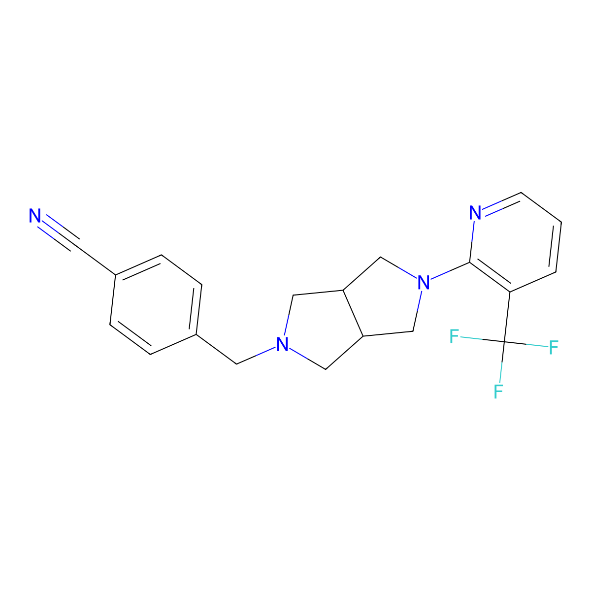 4-({5-[3-(Trifluoromethyl)pyridin-2-yl]-octahydropyrrolo[3,4-c]pyrrol-2-yl}methyl)benzonitrile molecular structure, CAS 2741937-98-2