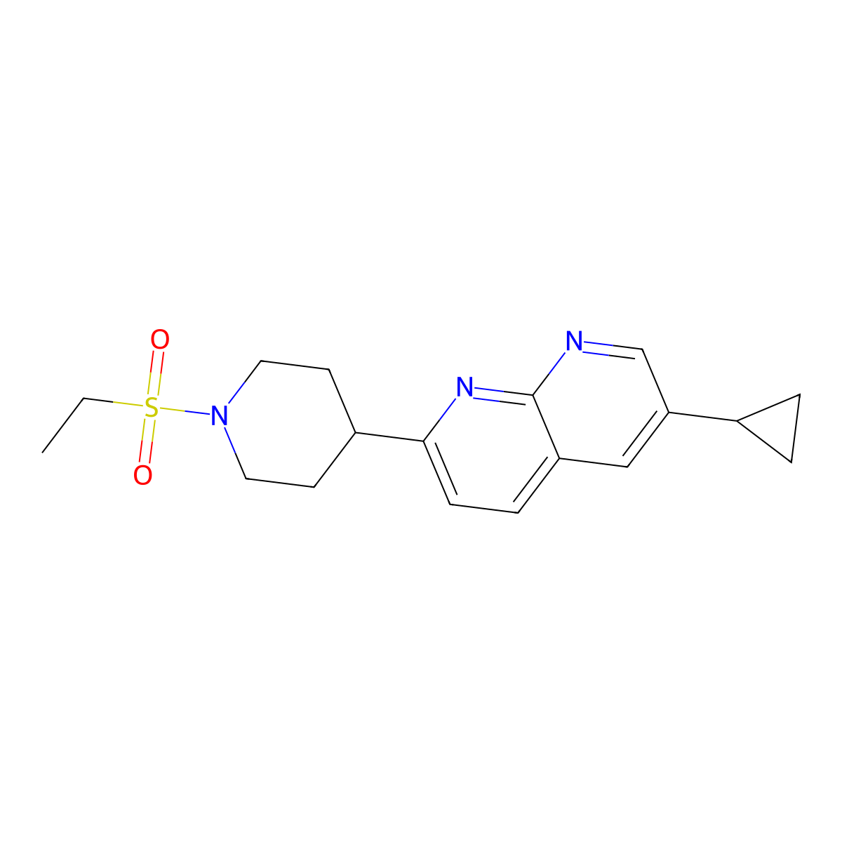 6-Cyclopropyl-2-[1-(ethanesulfonyl)piperidin-4-yl]-1,8-naphthyridine molecular structure, CAS 2741938-00-9