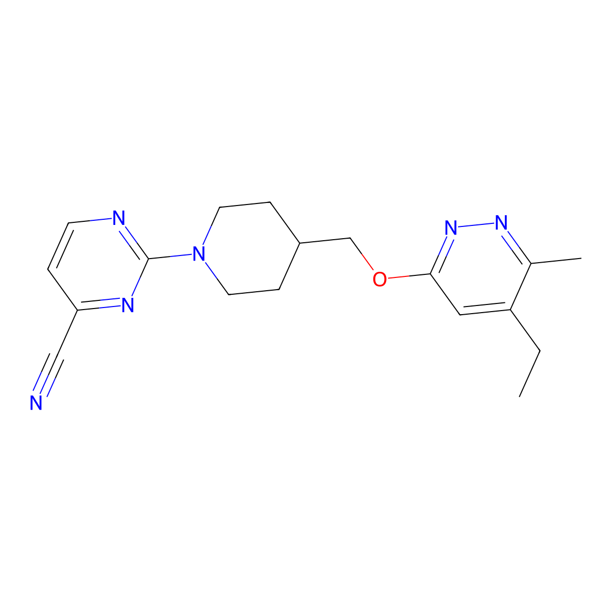2-(4-{[(5-Ethyl-6-methylpyridazin-3-yl)oxy]methyl}piperidin-1-yl)pyrimidine-4-carbonitrile molecular structure, CAS 2741938-02-1