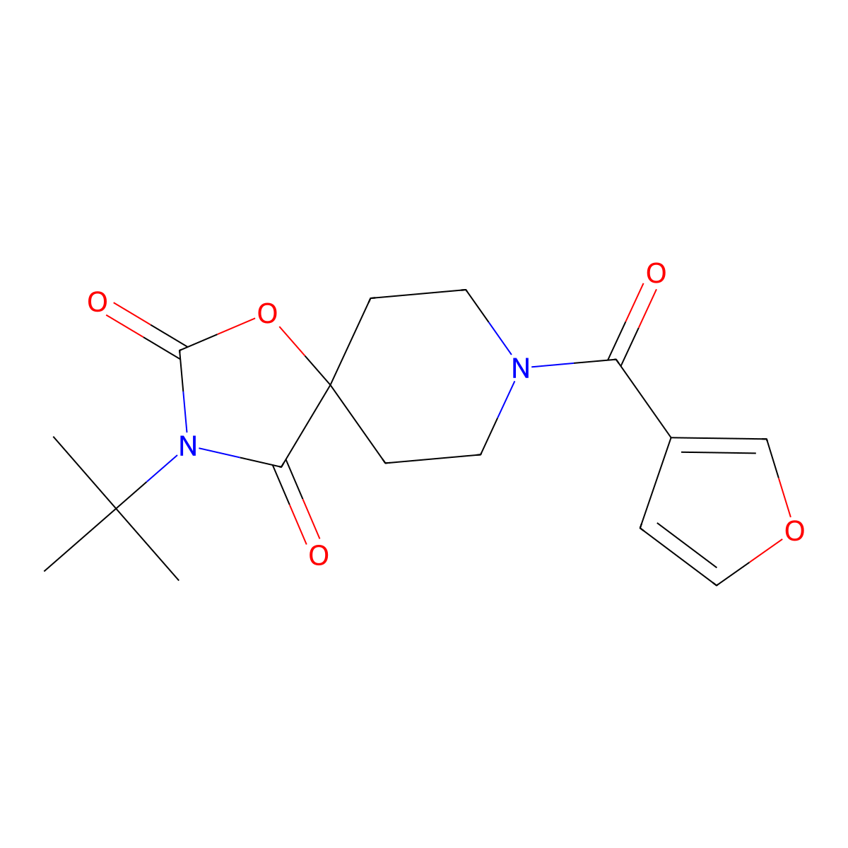 3-Tert-butyl-8-(furan-3-carbonyl)-1-oxa-3,8-diazaspiro[4.5]decane-2,4-dione molecular structure, CAS 2741938-06-5