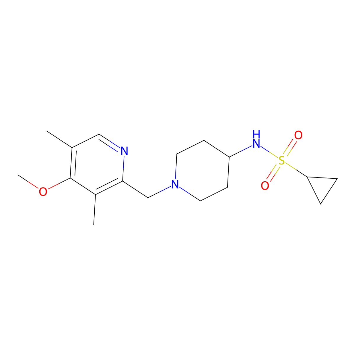 N-{1-[(4-methoxy-3,5-dimethylpyridin-2-yl)methyl]piperidin-4-yl}cyclopropanesulfonamide molecular structure, CAS 2741938-09-8