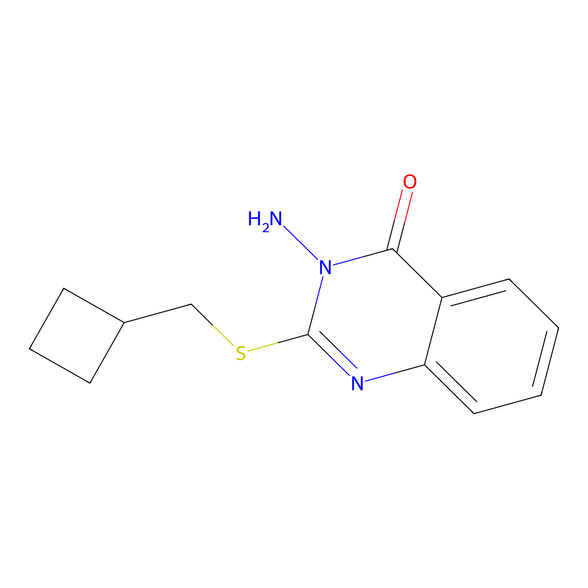 3-Amino-2-[(cyclobutylmethyl)sulfanyl]-3,4-dihydroquinazolin-4-one molecular structure, CAS 2741938-14-5