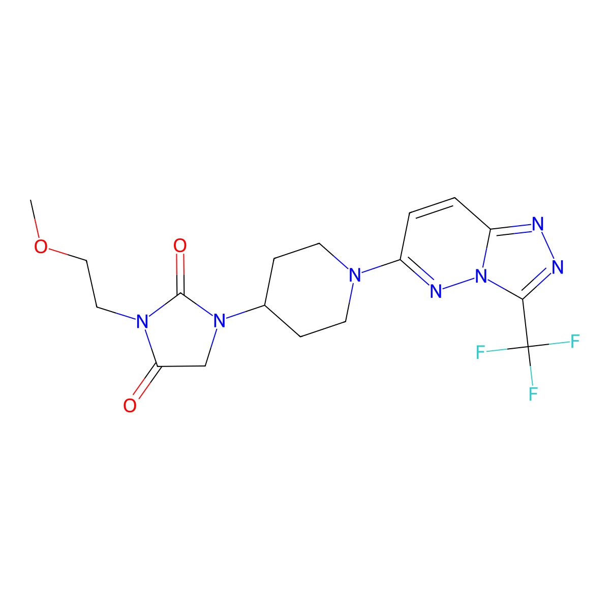 3-(2-Methoxyethyl)-1-{1-[3-(trifluoromethyl)-[1,2,4]triazolo[4,3-b]pyridazin-6-yl]piperidin-4-yl}imidazolidine-2,4-dione molecular structure, CAS 2741938-17-8