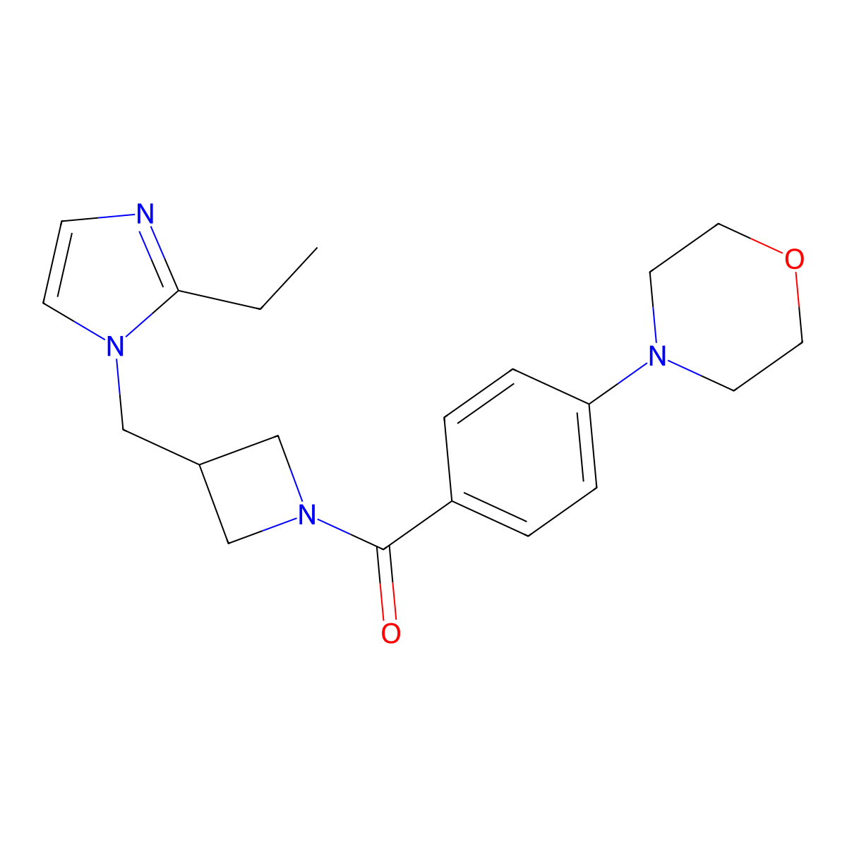 4-(4-{3-[(2-ethyl-1H-imidazol-1-yl)methyl]azetidine-1-carbonyl}phenyl)morpholine molecular structure, CAS 2741938-19-0