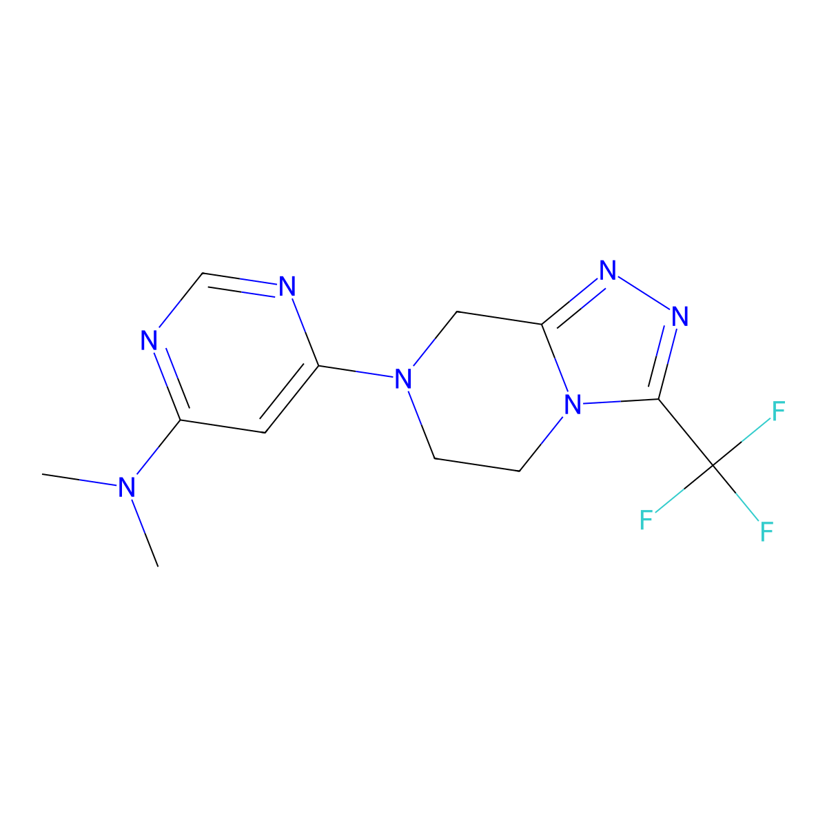 N,N-dimethyl-6-[3-(trifluoromethyl)-5H,6H,7H,8H-[1,2,4]triazolo[4,3-a]pyrazin-7-yl]pyrimidin-4-amine molecular structure, CAS 2741938-21-4
