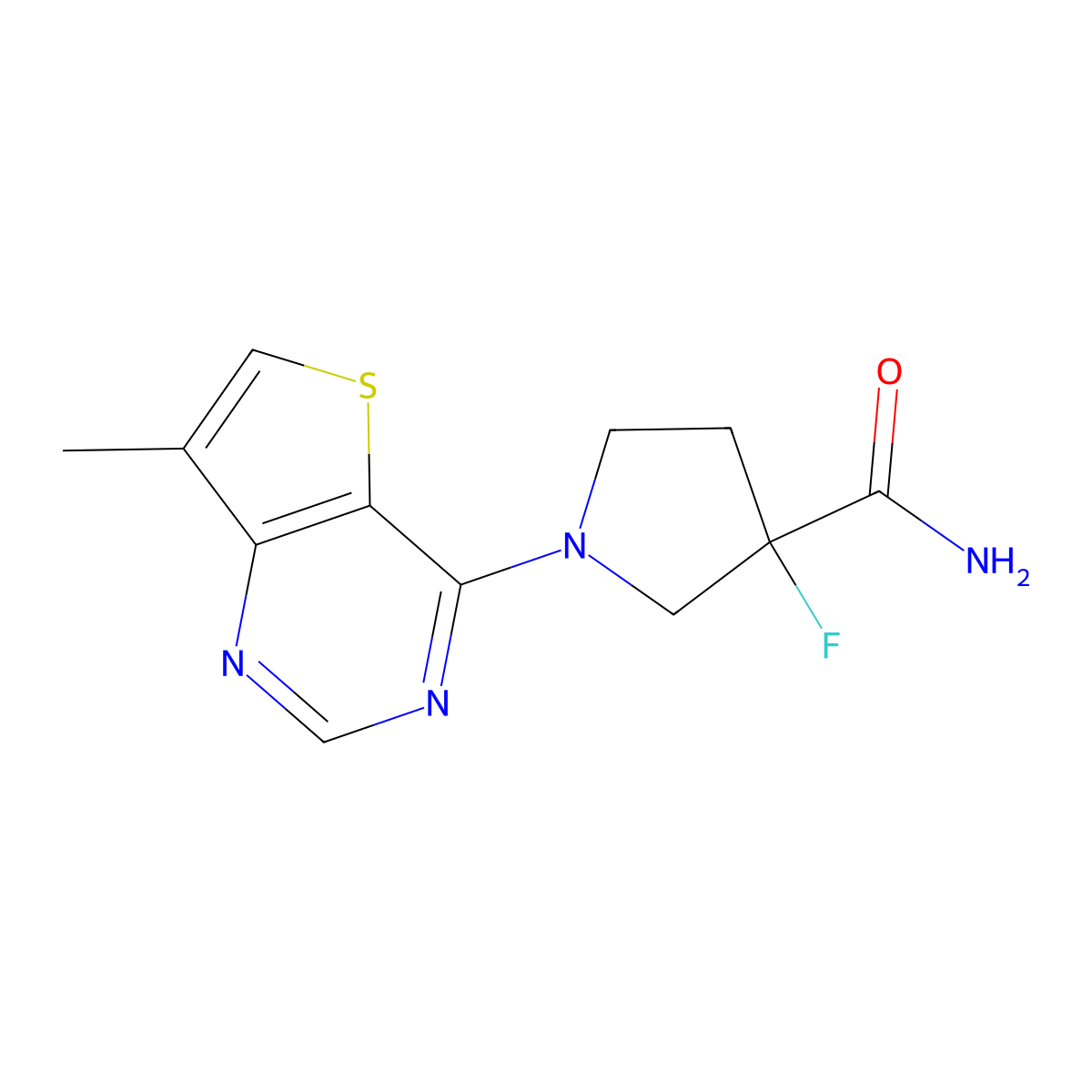 3-Fluoro-1-{7-methylthieno[3,2-d]pyrimidin-4-yl}pyrrolidine-3-carboxamide molecular structure, CAS 2741938-24-7