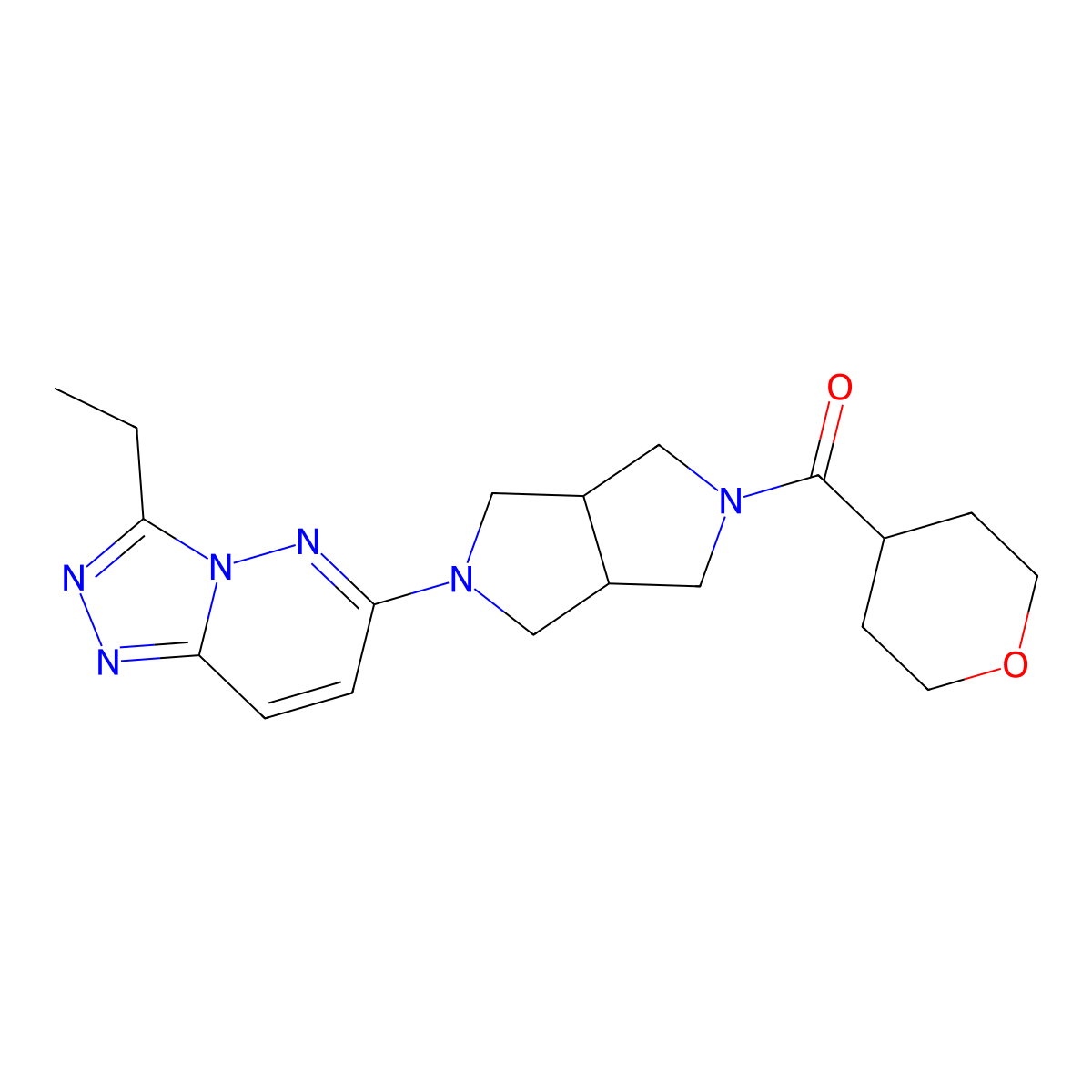 2-{3-Ethyl-[1,2,4]triazolo[4,3-b]pyridazin-6-yl}-5-(oxane-4-carbonyl)-octahydropyrrolo[3,4-c]pyrrole molecular structure, CAS 2741938-28-1