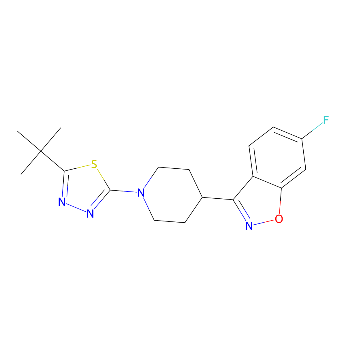 3-[1-(5-Tert-butyl-1,3,4-thiadiazol-2-yl)piperidin-4-yl]-6-fluoro-1,2-benzoxazole molecular structure, CAS 2741938-29-2