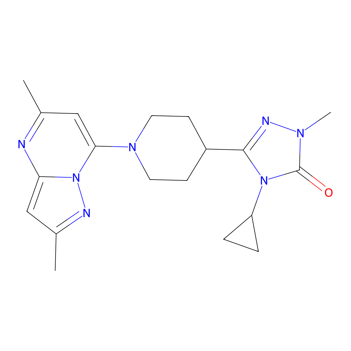 4-cyclopropyl-3-(1-{2,5-dimethylpyrazolo[1,5-a]pyrimidin-7-yl}piperidin-4-yl)-1-methyl-4,5-dihydro-1H-1,2,4-triazol-5-one molecular structure, CAS 2741938-33-8