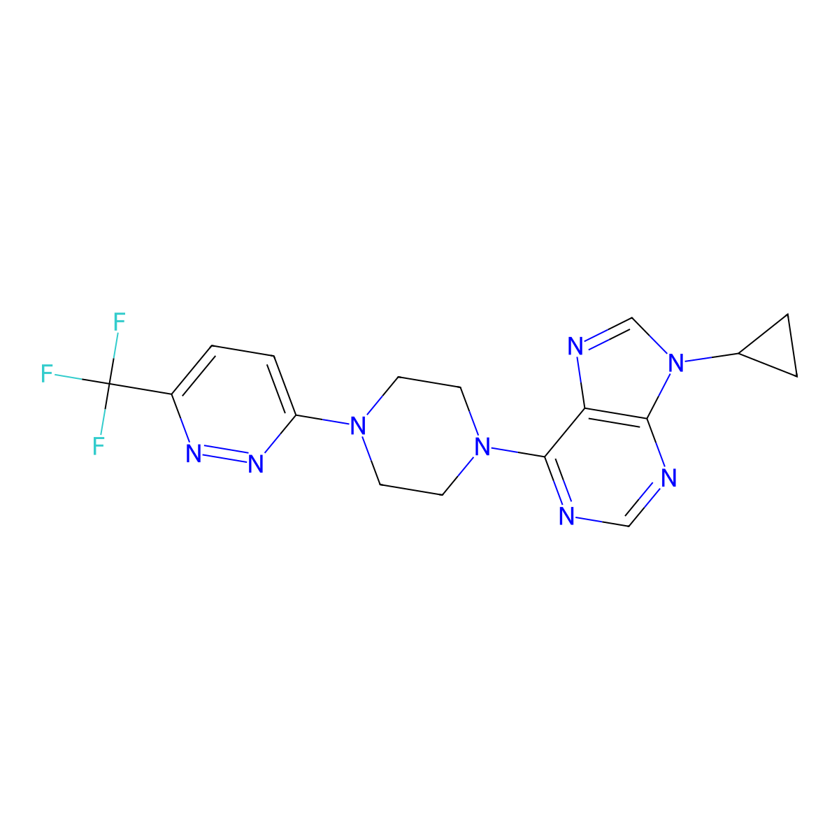 9-cyclopropyl-6-{4-[6-(trifluoromethyl)pyridazin-3-yl]piperazin-1-yl}-9H-purine molecular structure, CAS 2741938-37-2