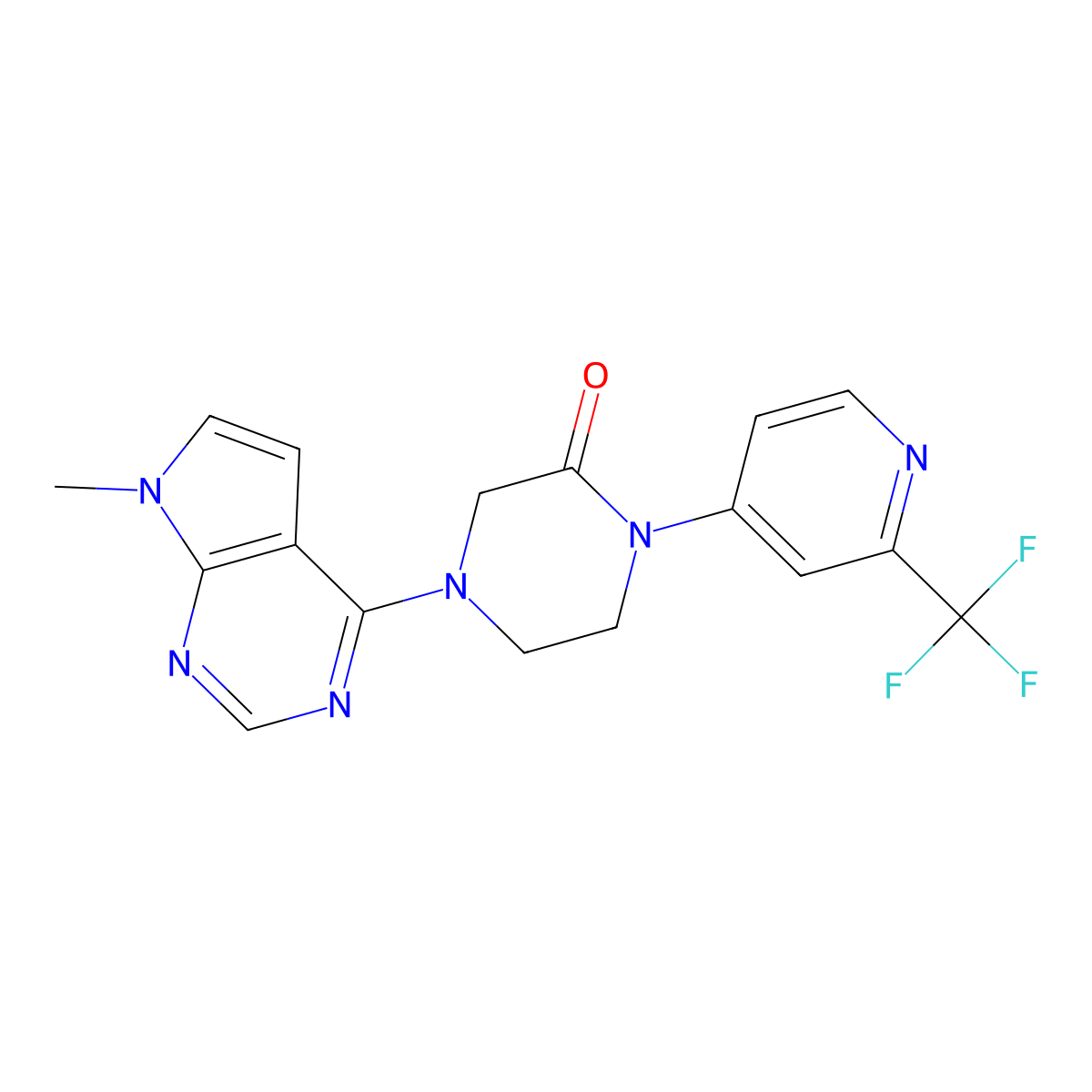 4-{7-methyl-7H-pyrrolo[2,3-d]pyrimidin-4-yl}-1-[2-(trifluoromethyl)pyridin-4-yl]piperazin-2-one molecular structure, CAS 2741938-38-3