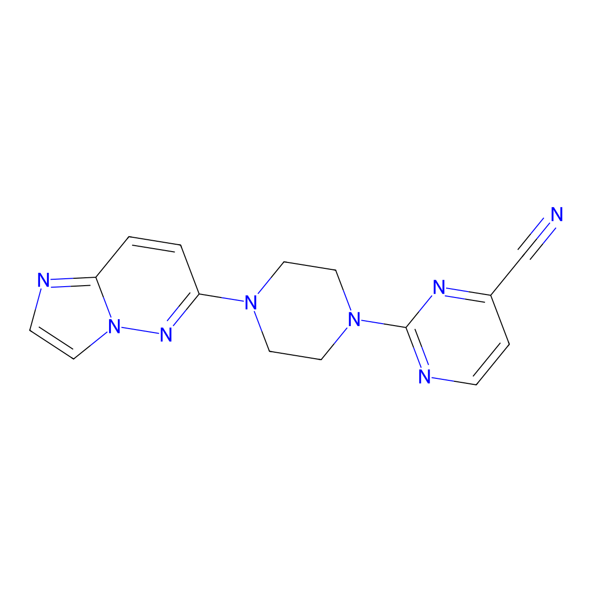 2-(4-{Imidazo[1,2-b]pyridazin-6-yl}piperazin-1-yl)pyrimidine-4-carbonitrile molecular structure, CAS 2741938-40-7