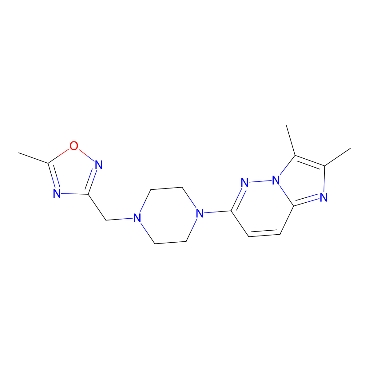 1-{2,3-Dimethylimidazo[1,2-b]pyridazin-6-yl}-4-[(5-methyl-1,2,4-oxadiazol-3-yl)methyl]piperazine molecular structure, CAS 2741938-42-9