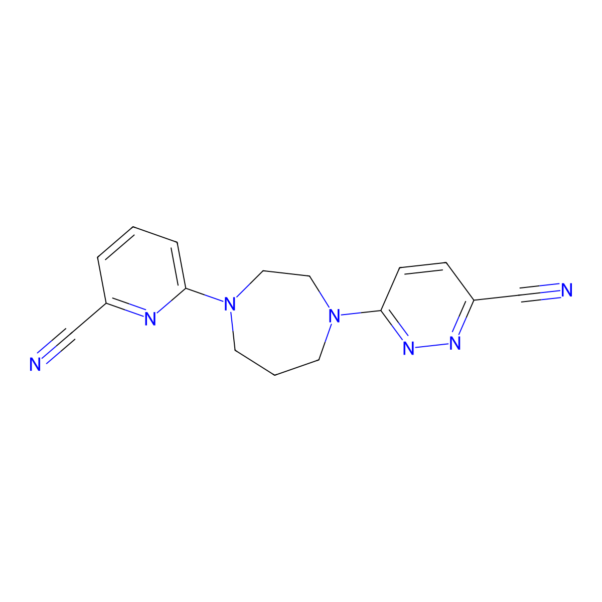 6-[4-(6-Cyanopyridin-2-yl)-1,4-diazepan-1-yl]pyridazine-3-carbonitrile molecular structure, CAS 2741938-46-3