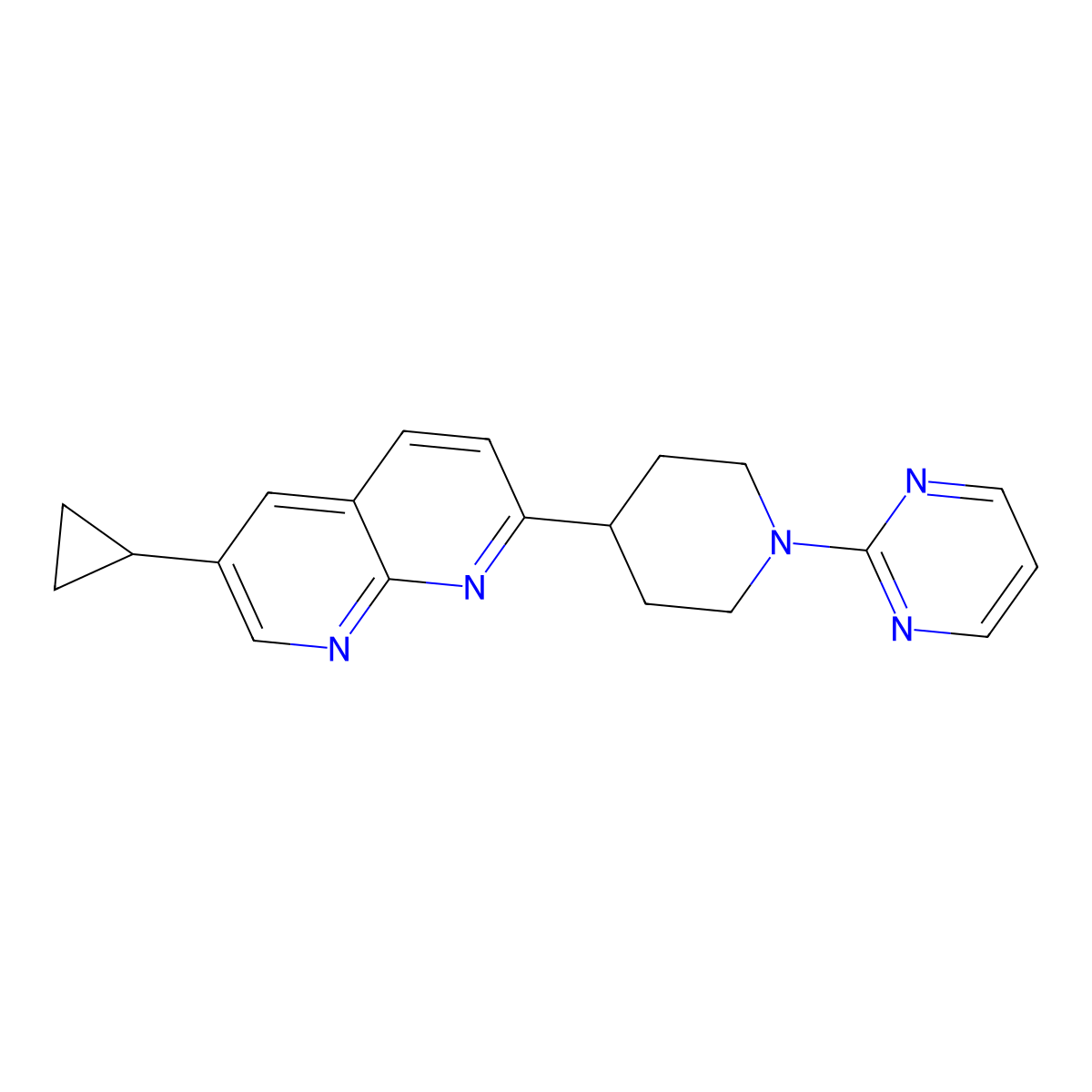6-Cyclopropyl-2-[1-(pyrimidin-2-yl)piperidin-4-yl]-1,8-naphthyridine molecular structure, CAS 2741938-47-4