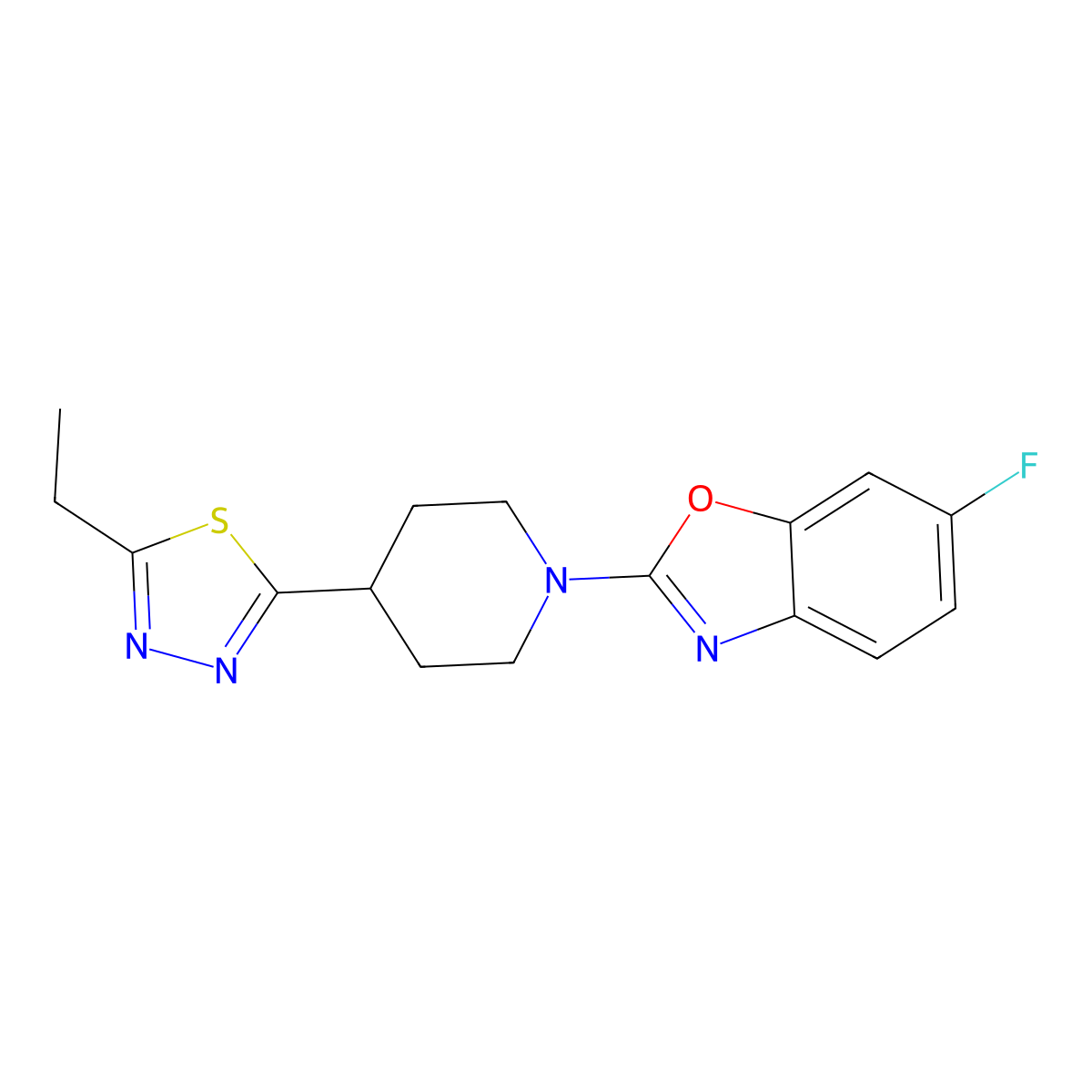 2-[4-(5-Ethyl-1,3,4-thiadiazol-2-yl)piperidin-1-yl]-6-fluoro-1,3-benzoxazole molecular structure, CAS 2741938-49-6