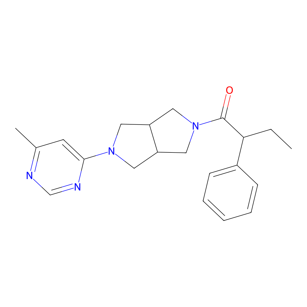 1-[5-(6-Methylpyrimidin-4-yl)-octahydropyrrolo[3,4-c]pyrrol-2-yl]-2-phenylbutan-1-one molecular structure, CAS 2741938-53-2
