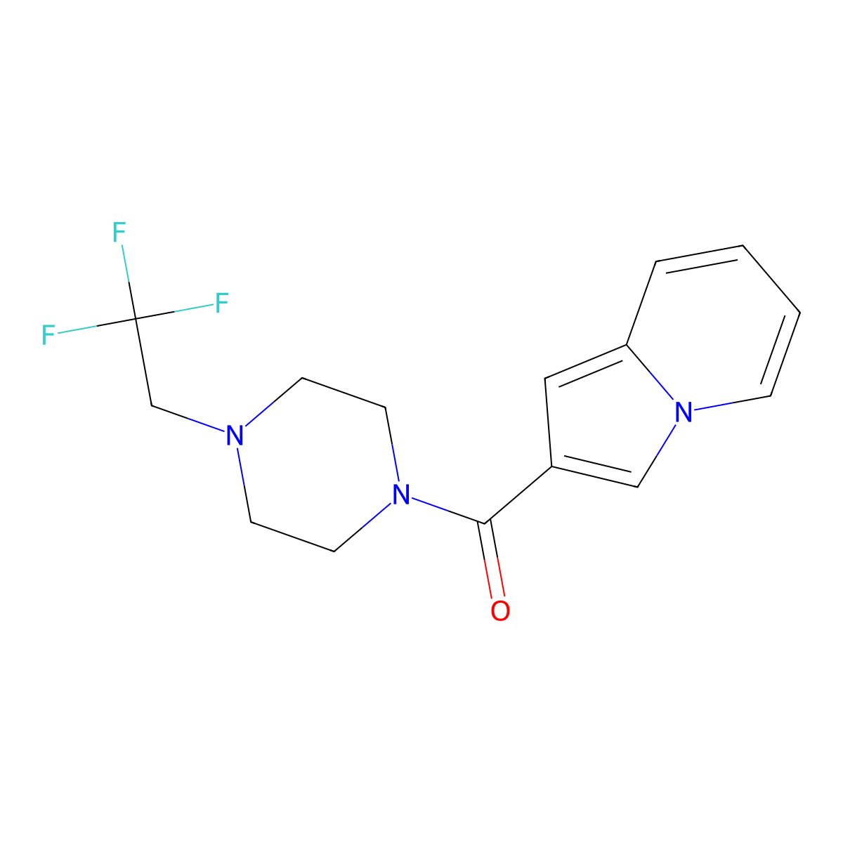 2-[4-(2,2,2-Trifluoroethyl)piperazine-1-carbonyl]indolizine molecular structure, CAS 2741938-54-3