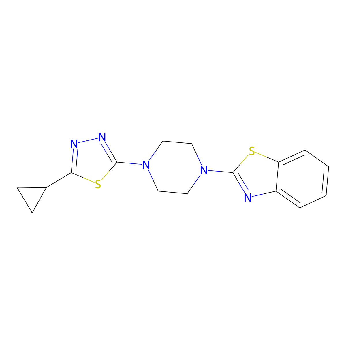 2-[4-(5-Cyclopropyl-1,3,4-thiadiazol-2-yl)piperazin-1-yl]-1,3-benzothiazole molecular structure, CAS 2741938-55-4