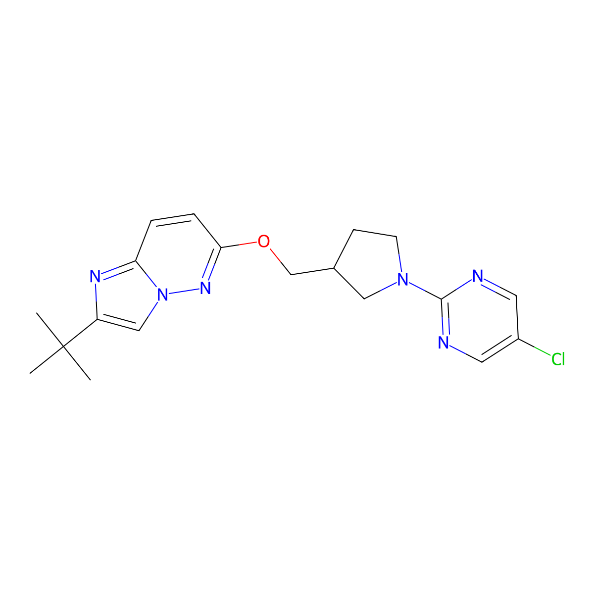 2-{3-[({2-Tert-butylimidazo[1,2-b]pyridazin-6-yl}oxy)methyl]pyrrolidin-1-yl}-5-chloropyrimidine molecular structure, CAS 2741938-68-9