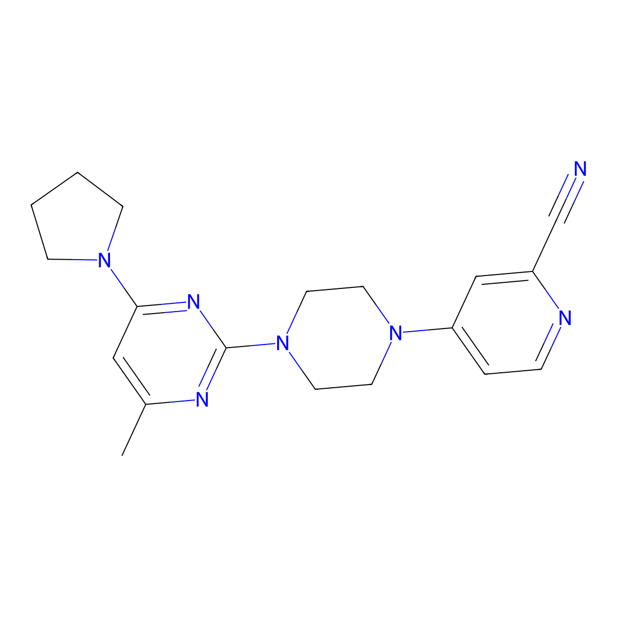 4-{4-[4-Methyl-6-(pyrrolidin-1-yl)pyrimidin-2-yl]piperazin-1-yl}pyridine-2-carbonitrile molecular structure, CAS 2741938-72-5