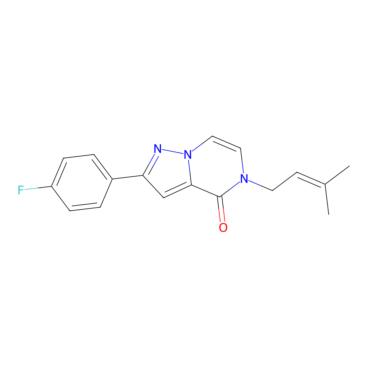2-(4-fluorophenyl)-5-(3-methylbut-2-en-1-yl)-4H,5H-pyrazolo[1,5-a]pyrazin-4-one molecular structure, CAS 2741938-74-7