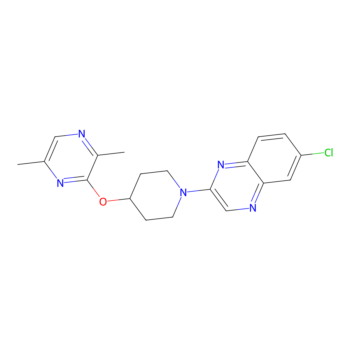 6-Chloro-2-{4-[(3,6-dimethylpyrazin-2-yl)oxy]piperidin-1-yl}quinoxaline molecular structure, CAS 2741938-75-8
