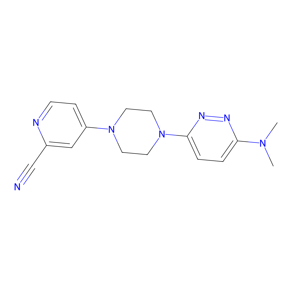 4-{4-[6-(Dimethylamino)pyridazin-3-yl]piperazin-1-yl}pyridine-2-carbonitrile molecular structure, CAS 2741938-85-0