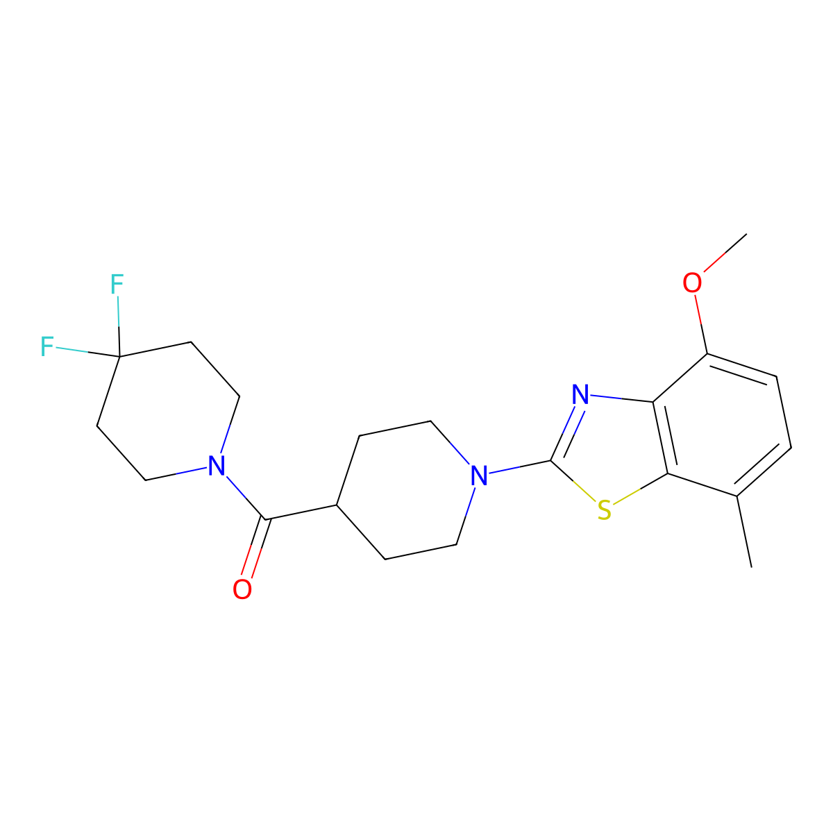 2-[4-(4,4-Difluoropiperidine-1-carbonyl)piperidin-1-yl]-4-methoxy-7-methyl-1,3-benzothiazole molecular structure, CAS 2741938-87-2