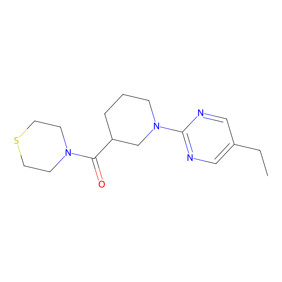 4-[1-(5-Ethylpyrimidin-2-yl)piperidine-3-carbonyl]thiomorpholine molecular structure, CAS 2741938-88-3