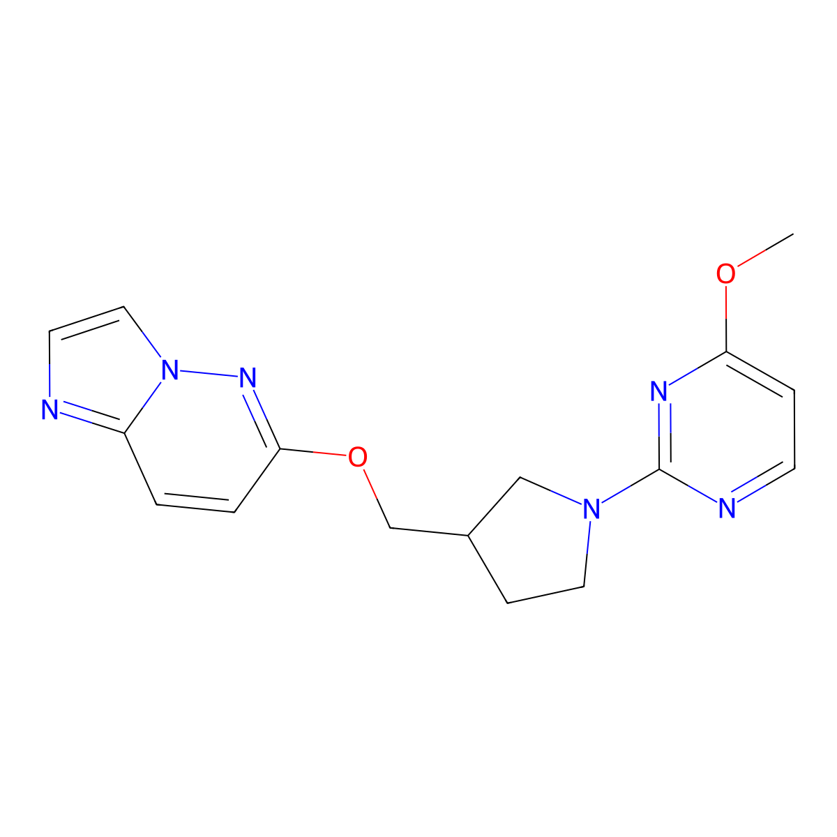 2-[3-({Imidazo[1,2-b]pyridazin-6-yloxy}methyl)pyrrolidin-1-yl]-4-methoxypyrimidine molecular structure, CAS 2741938-91-8