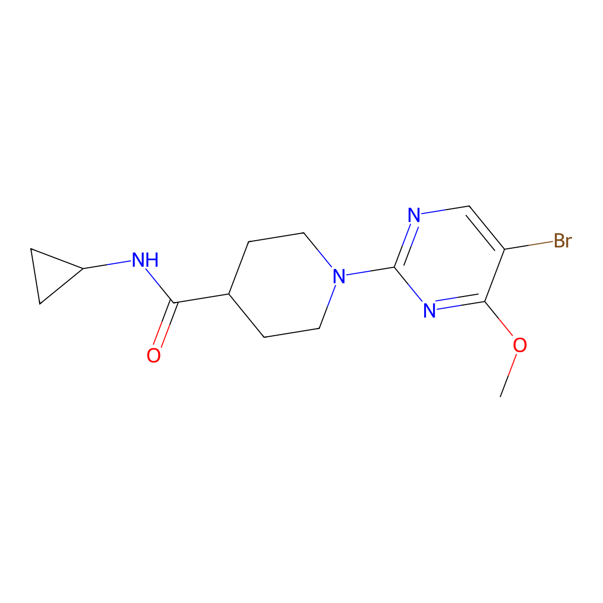 1-(5-bromo-4-methoxypyrimidin-2-yl)-N-cyclopropylpiperidine-4-carboxamide molecular structure, CAS 2741938-94-1
