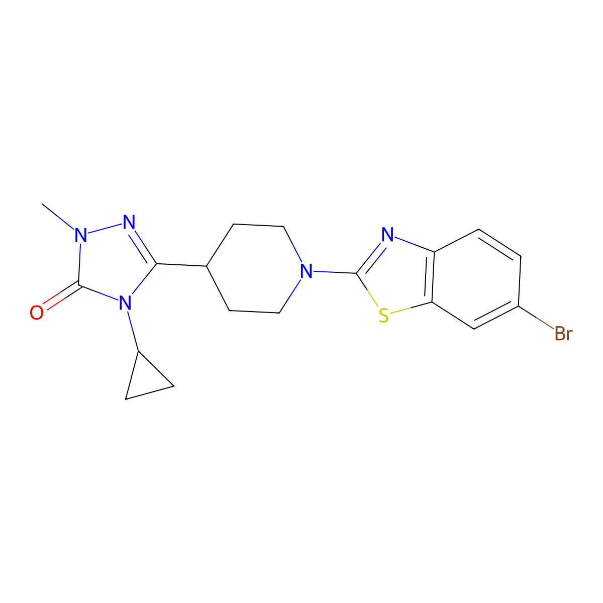 3-[1-(6-bromo-1,3-benzothiazol-2-yl)piperidin-4-yl]-4-cyclopropyl-1-methyl-4,5-dihydro-1H-1,2,4-triazol-5-one molecular structure, CAS 2741939-00-2