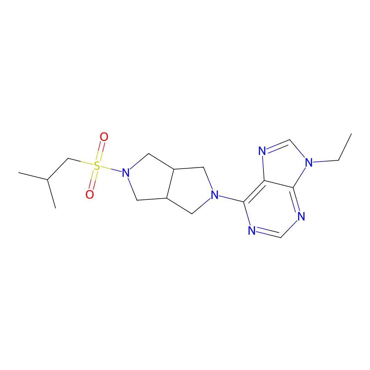 9-ethyl-6-[5-(2-methylpropanesulfonyl)-octahydropyrrolo[3,4-c]pyrrol-2-yl]-9H-purine molecular structure, CAS 2741939-01-3