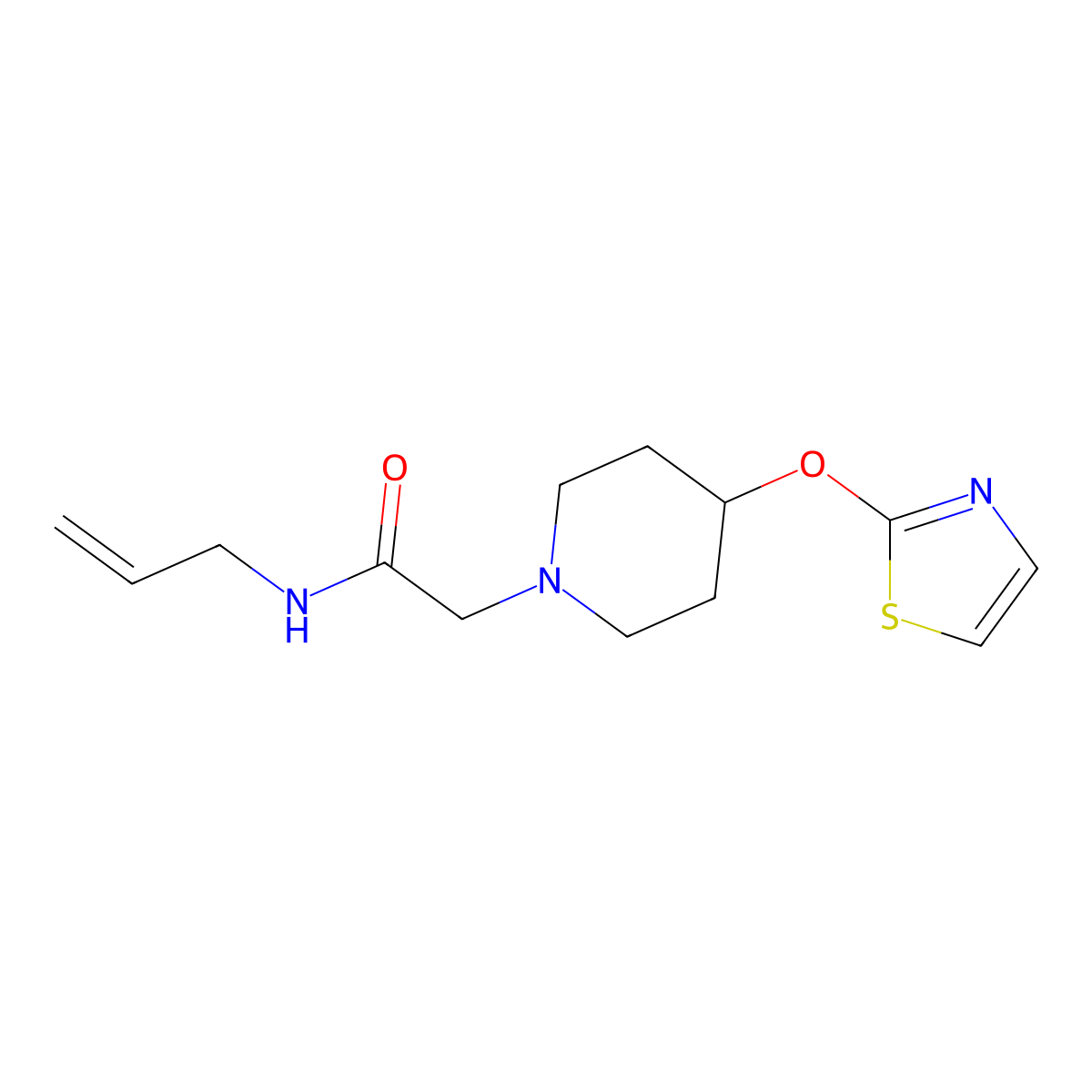 N-(prop-2-en-1-yl)-2-[4-(1,3-thiazol-2-yloxy)piperidin-1-yl]acetamide molecular structure, CAS 2741939-02-4