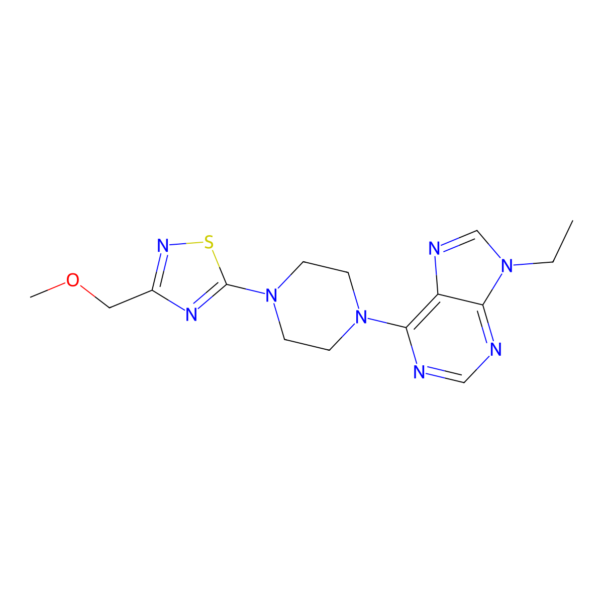 9-ethyl-6-{4-[3-(methoxymethyl)-1,2,4-thiadiazol-5-yl]piperazin-1-yl}-9H-purine molecular structure, CAS 2741939-06-8