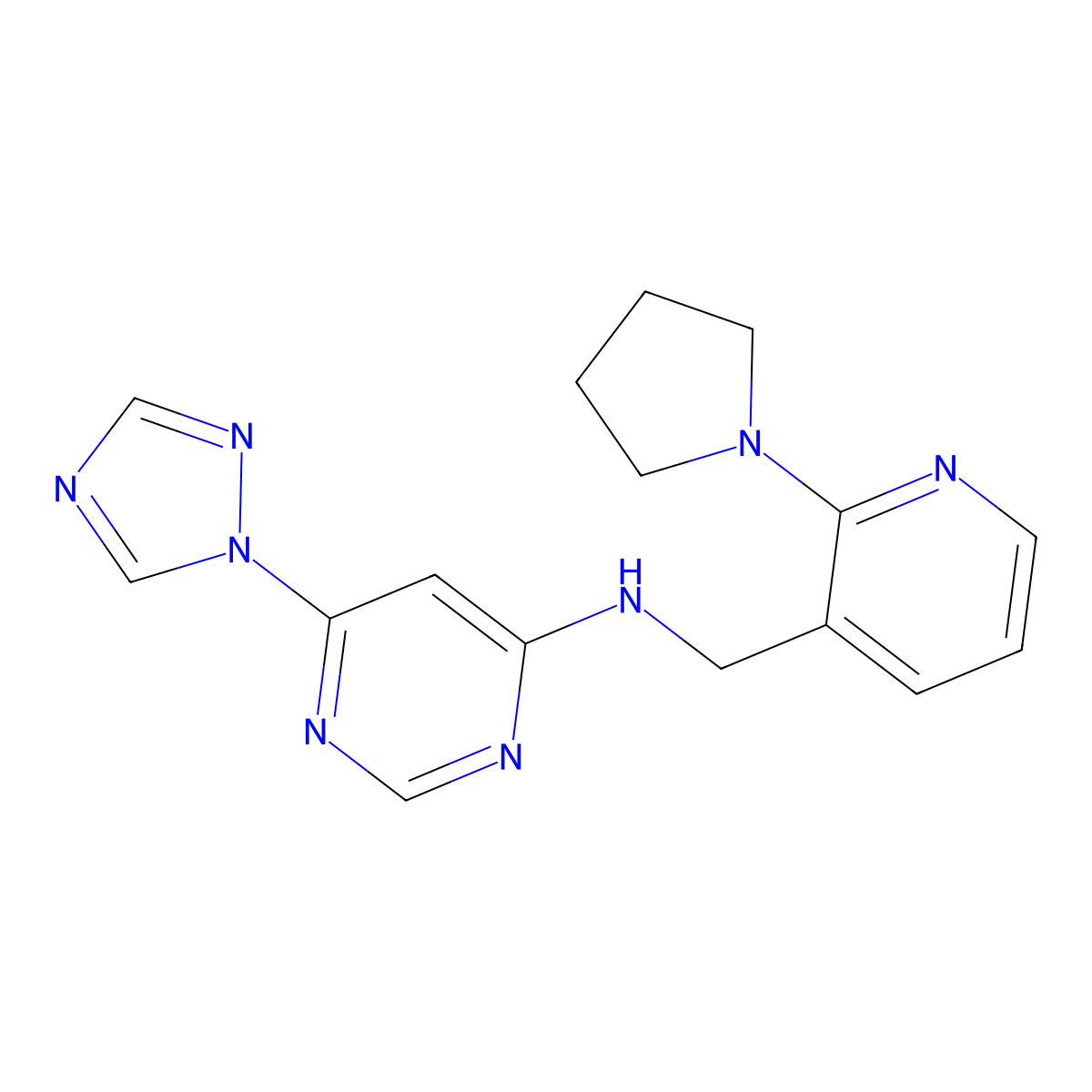 N-{[2-(pyrrolidin-1-yl)pyridin-3-yl]methyl}-6-(1H-1,2,4-triazol-1-yl)pyrimidin-4-amine molecular structure, CAS 2741939-10-4