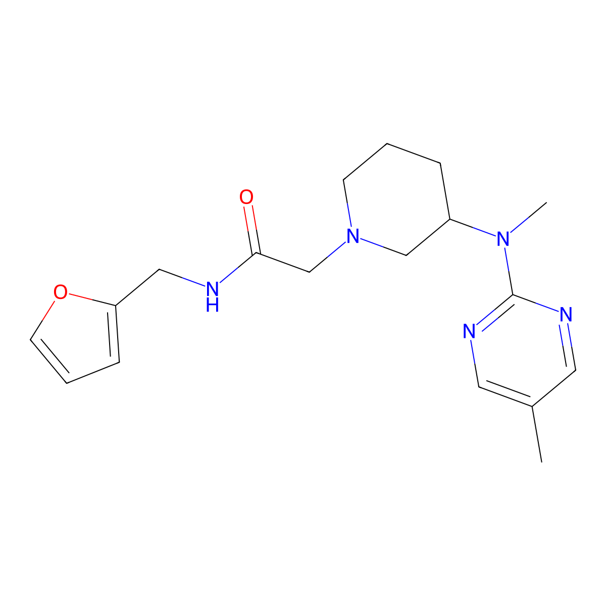 N-[(furan-2-yl)methyl]-2-{3-[methyl(5-methylpyrimidin-2-yl)amino]piperidin-1-yl}acetamide molecular structure, CAS 2741939-13-7