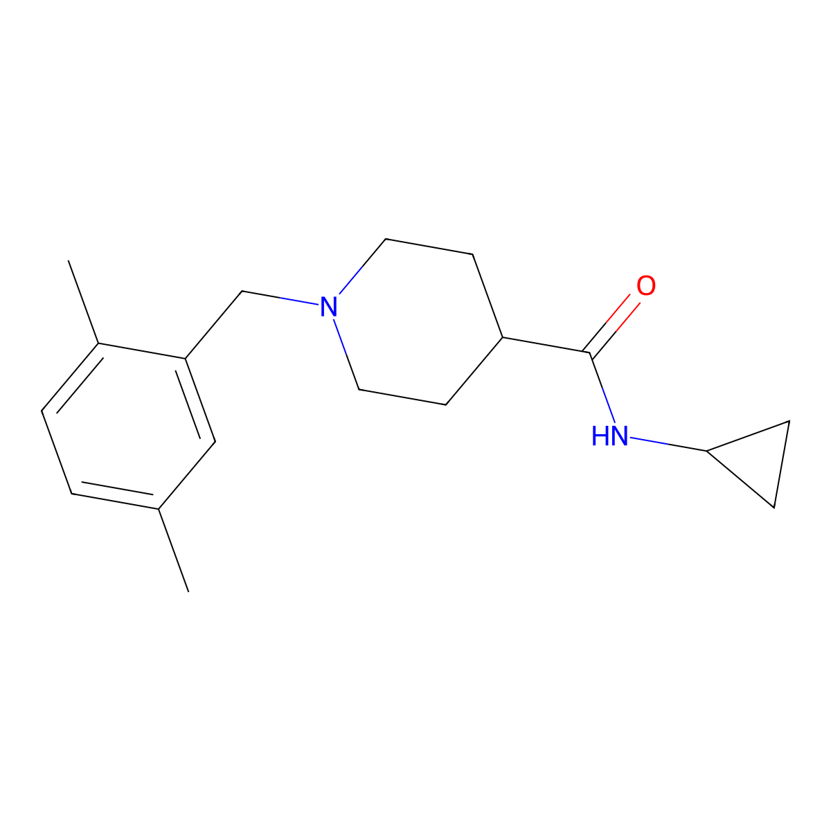 N-cyclopropyl-1-[(2,5-dimethylphenyl)methyl]piperidine-4-carboxamide molecular structure, CAS 2741939-15-9