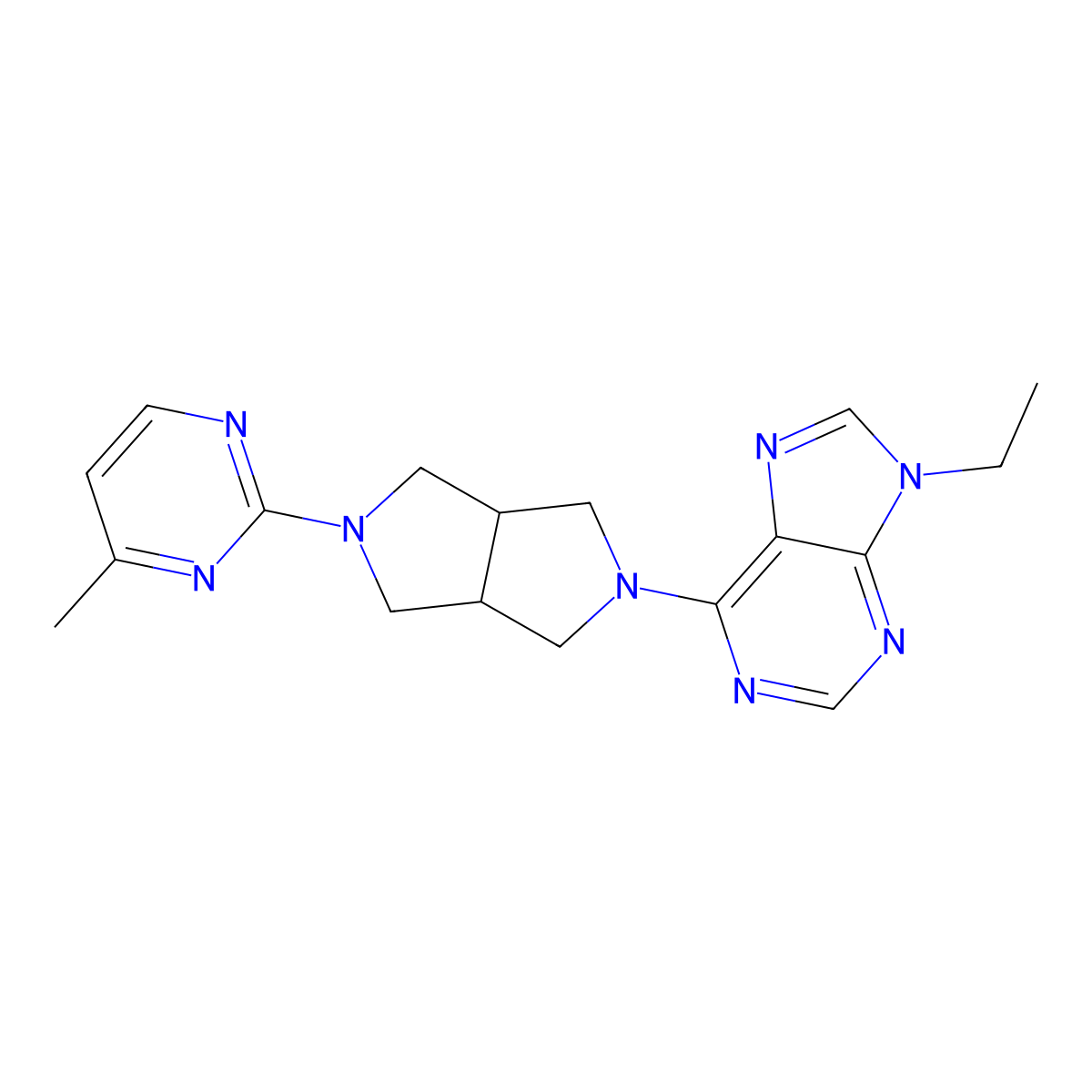 9-ethyl-6-[5-(4-methylpyrimidin-2-yl)-octahydropyrrolo[3,4-c]pyrrol-2-yl]-9H-purine molecular structure, CAS 2741939-21-7
