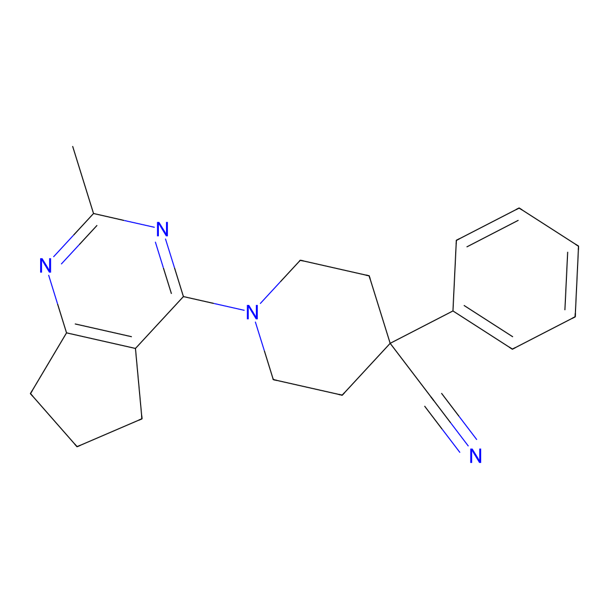 1-{2-methyl-5H,6H,7H-cyclopenta[d]pyrimidin-4-yl}-4-phenylpiperidine-4-carbonitrile molecular structure, CAS 2741939-24-0