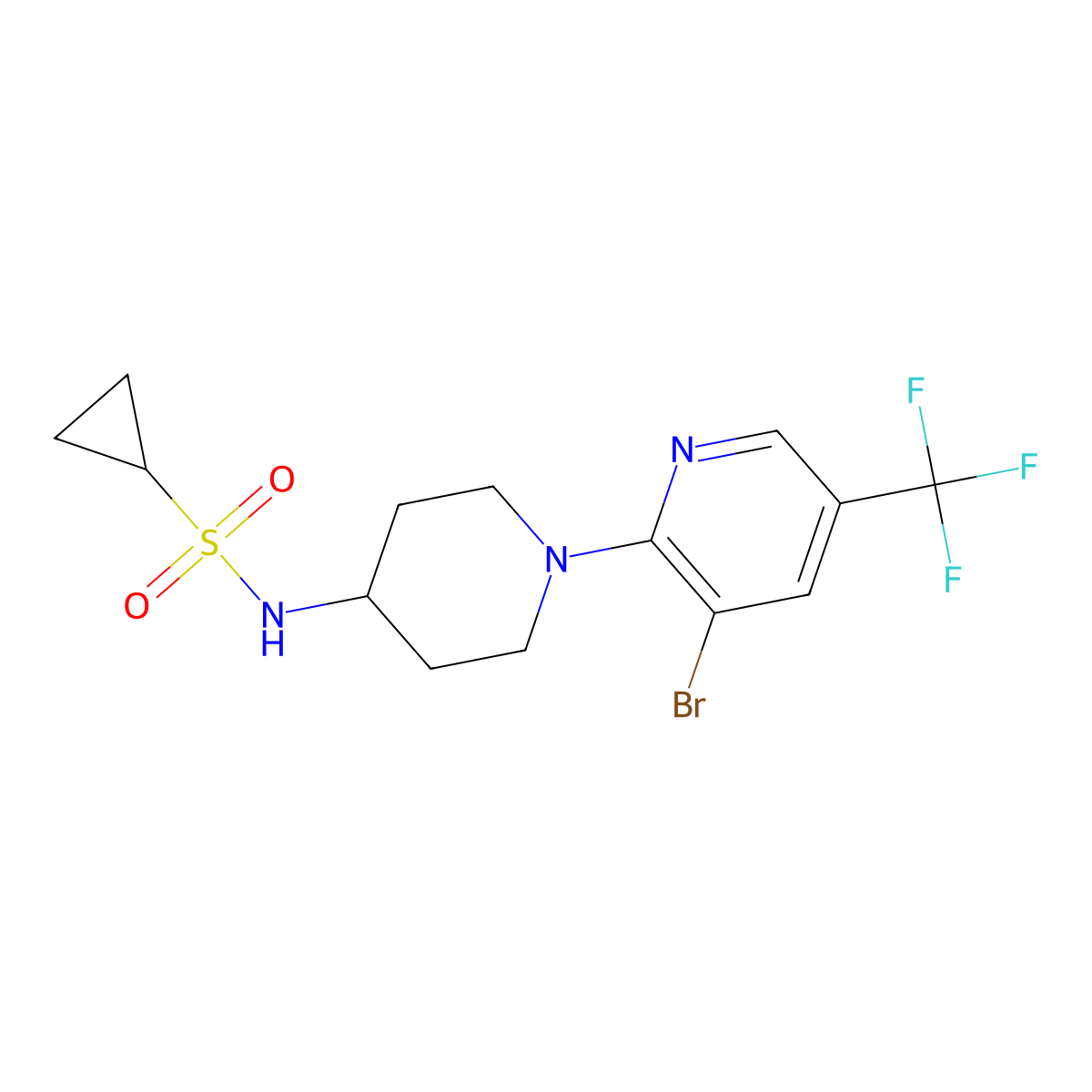 N-{1-[3-bromo-5-(trifluoromethyl)pyridin-2-yl]piperidin-4-yl}cyclopropanesulfonamide molecular structure, CAS 2741939-30-8