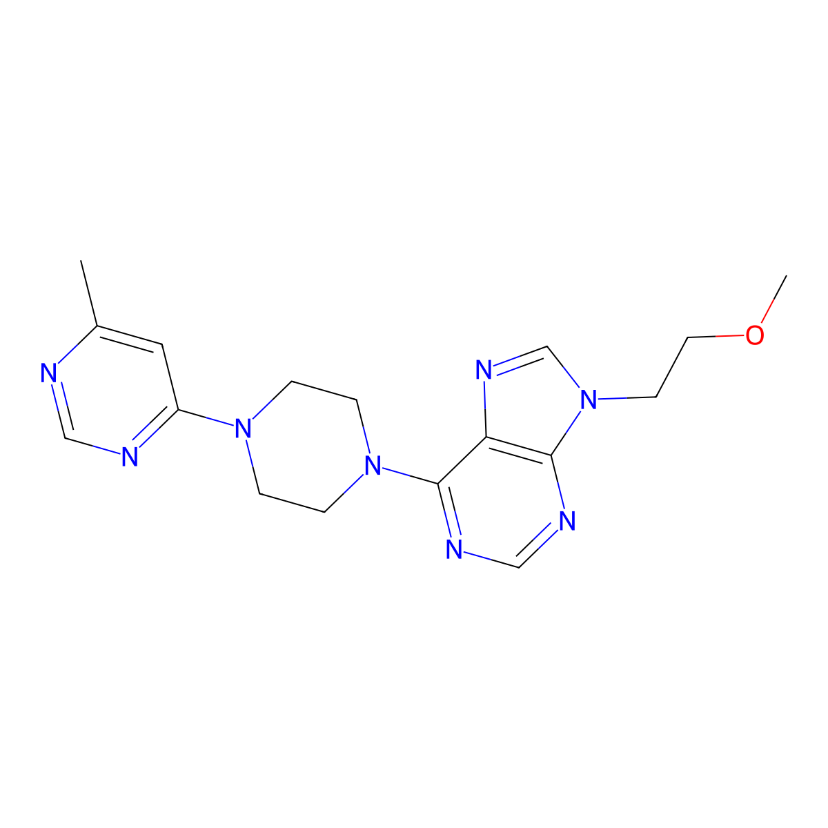 9-(2-methoxyethyl)-6-[4-(6-methylpyrimidin-4-yl)piperazin-1-yl]-9H-purine molecular structure, CAS 2741939-33-1