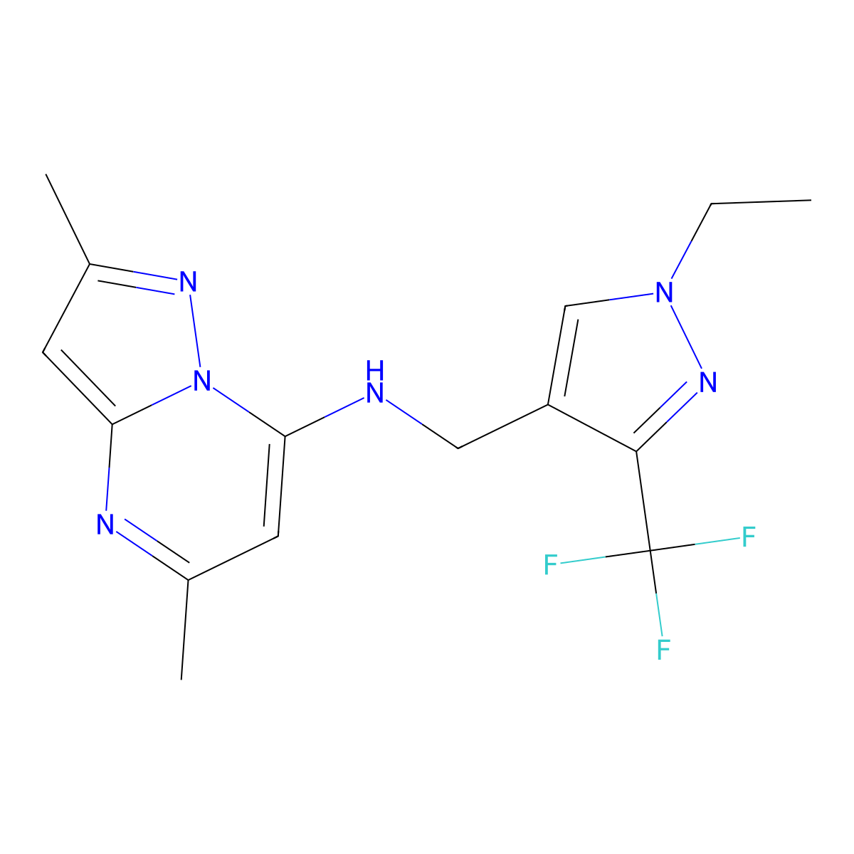 N-{[1-ethyl-3-(trifluoromethyl)-1H-pyrazol-4-yl]methyl}-2,5-dimethylpyrazolo[1,5-a]pyrimidin-7-amine molecular structure, CAS 2741939-38-6